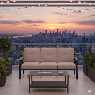 2 Piece Outdoor Patio Set, 70 Inches All-Weather Metal 3-Seat Metal Patio Sofa And Rectangular Coffee Table, With Cushions & Frame