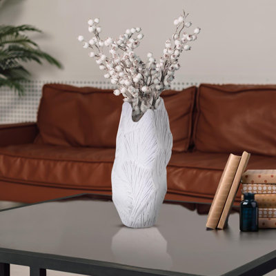 Abstract Elm Tall Vase in White