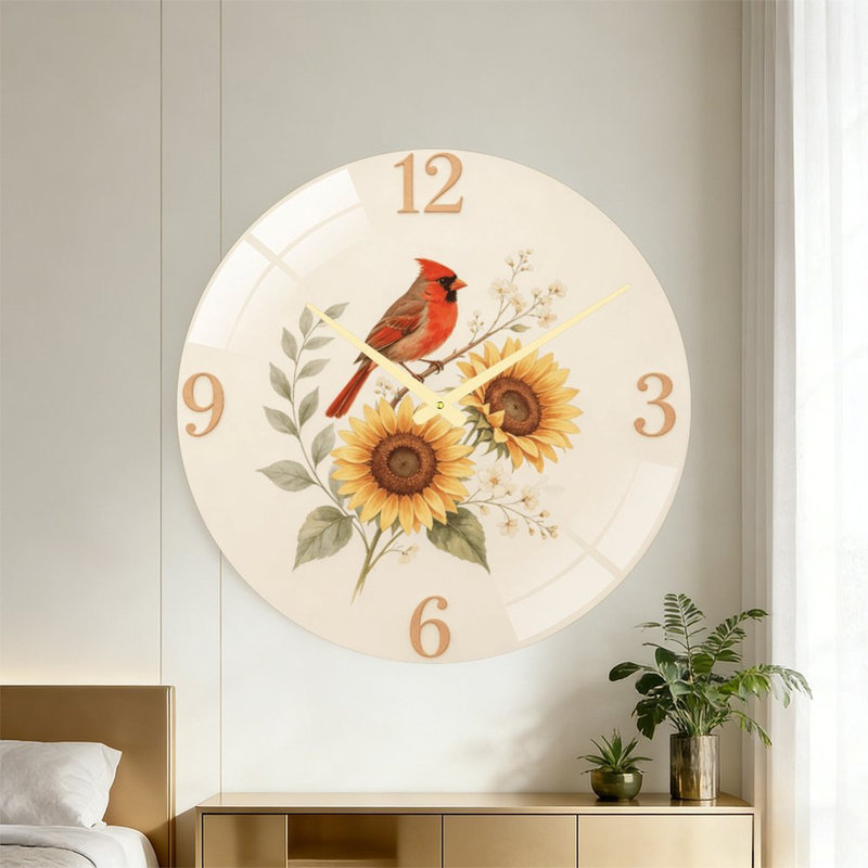 Horloge murale moderne en verre de 61 cm (24 pouces) avec cadran cardinal.