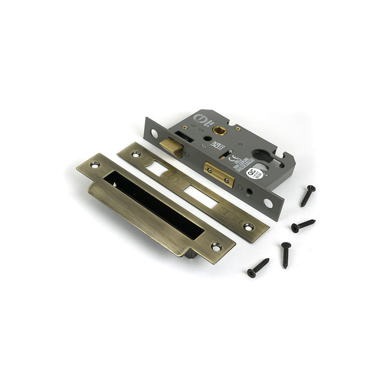 Polished Bronze 3" Euro Profile Sash Lock, Aged Brass