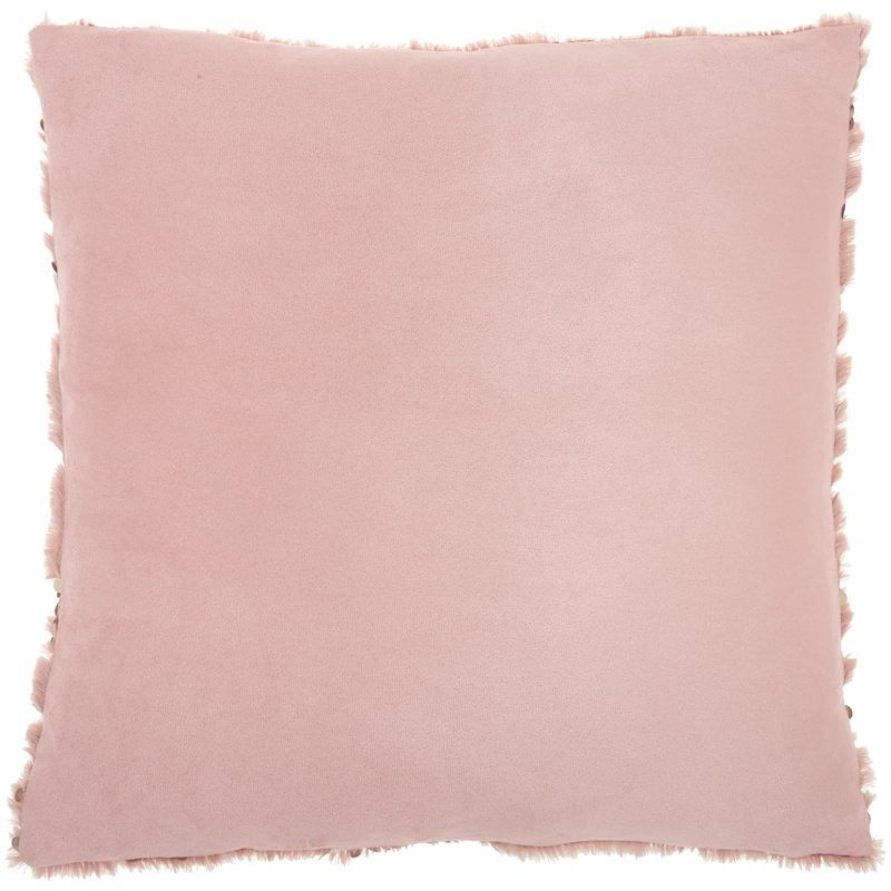 Blush Pink Faux Fur Sequins 20" Square Throw Pillow