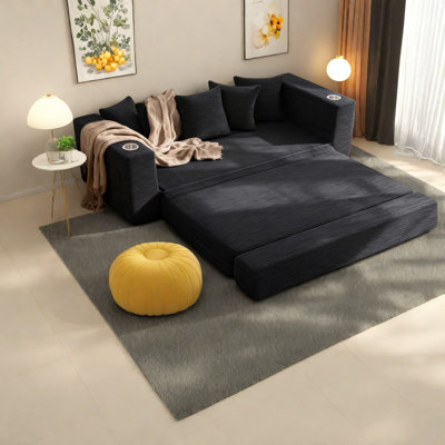 Space-saving Convertible Foam Sofa Bed, Black Modern Design For Home