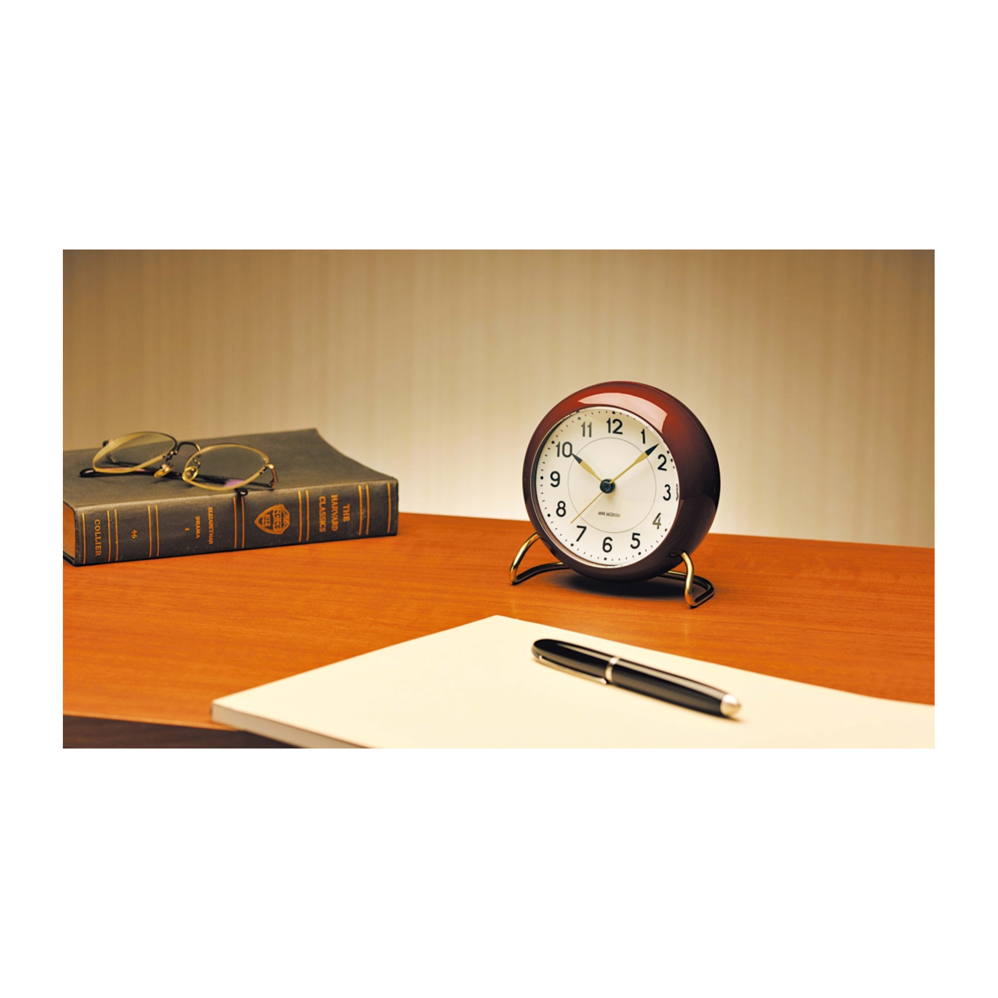 Station Analog Electric Alarm Tabletop Clock, White/Bordeaux/Gold