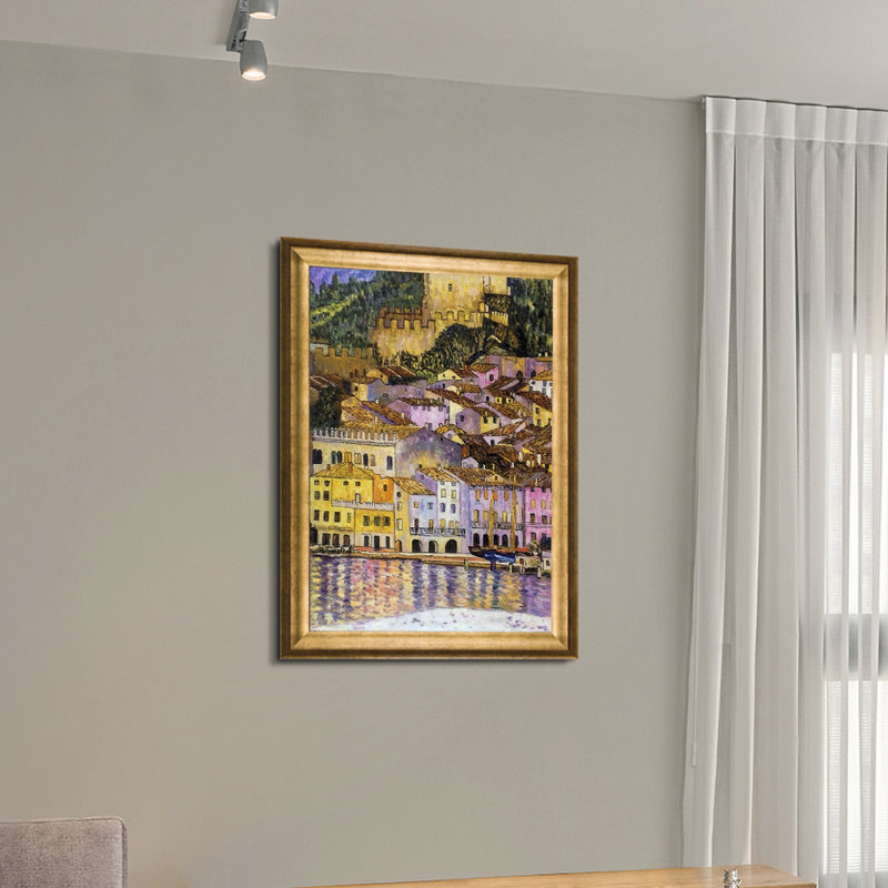 Malcesine sur le lac de Garde par Gustav Klimt - reproduction d'art encadrée, H 44 po x l 32 po x P 2 po, Brun / Doré