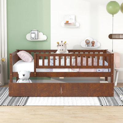 Twin Size Daybed With Two Drawers In Classic And Elegant Walnut - Combines Tradition Style Solid Wood Frame For A Comfortable Rest