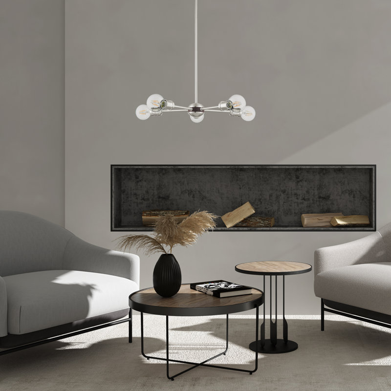 Lustre sphérique Spoutnik à 5 lumières, Nickel brossé
