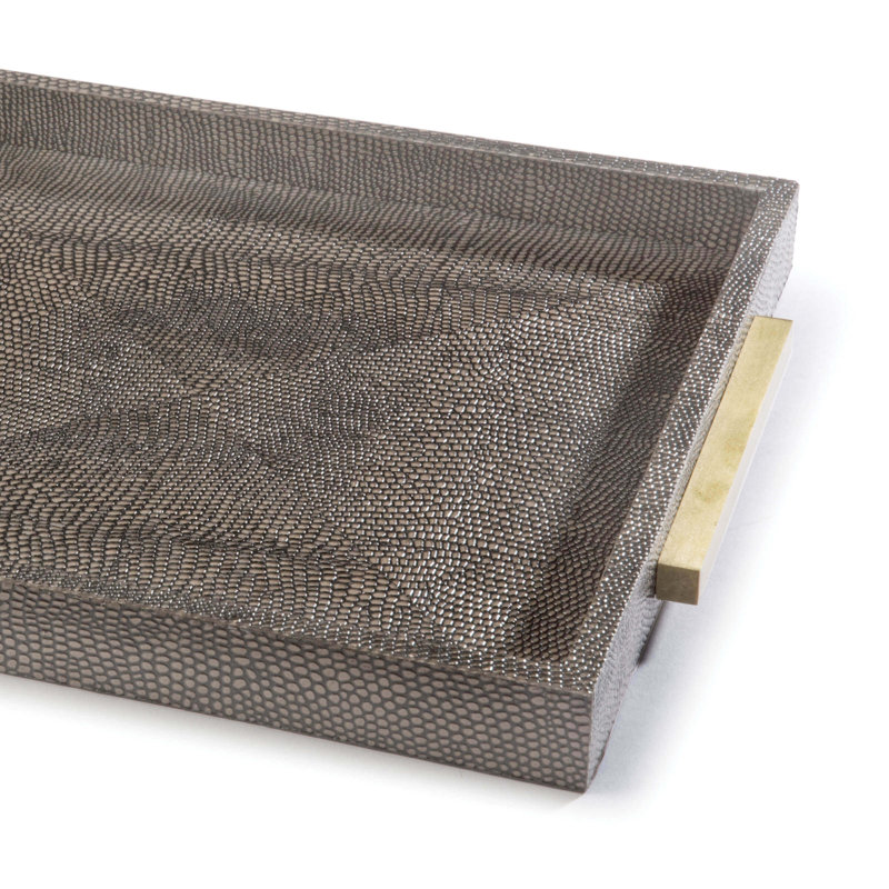 Vintage Brown Shagreen Boutique Tray with Brass Handles