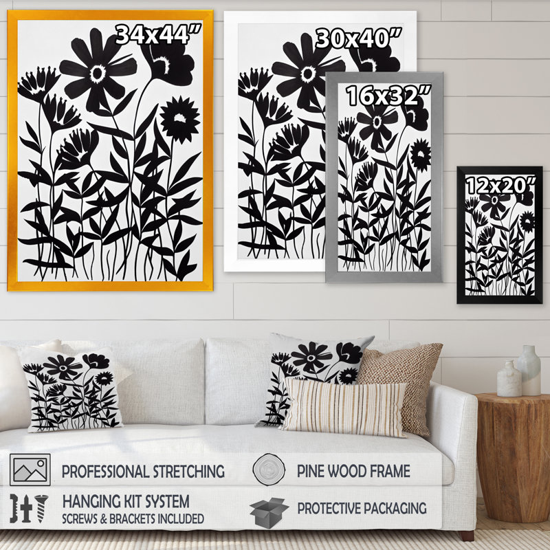 Fleurs noires et blanches IV, Cadre photo noir, H 20 po x l 12 po x P 1 po