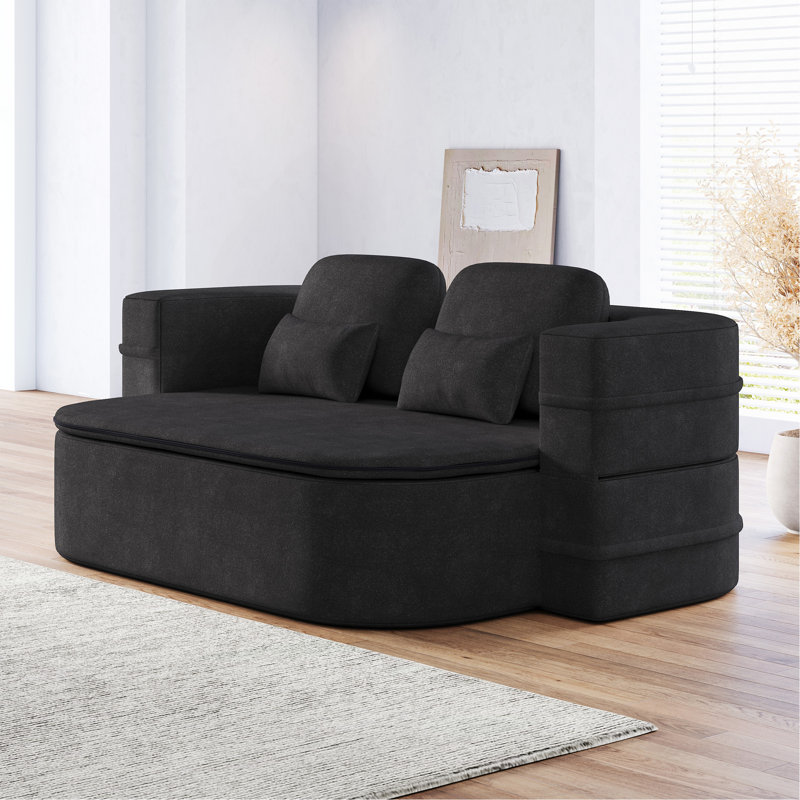 75"2-In-1 Foldable Sofa, Black