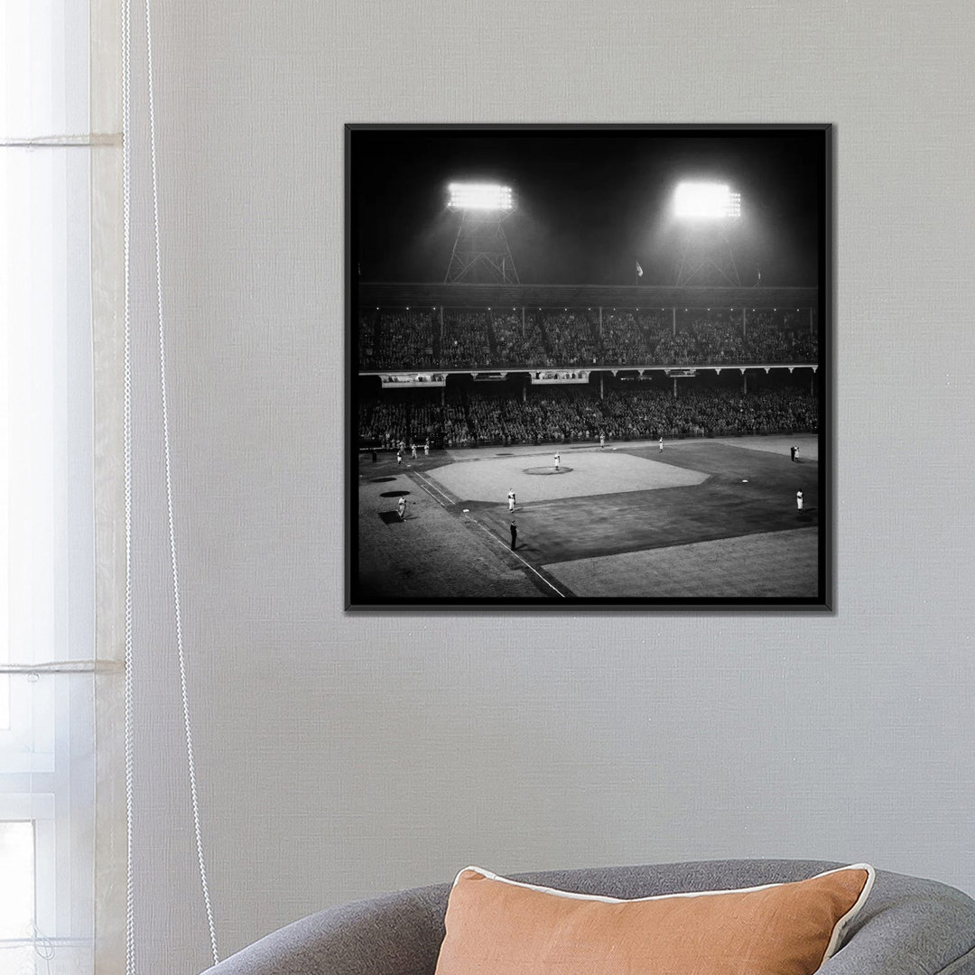 " 1947 Baseball Night Game Under The Lights Players Standing For National Anthem Ebbets Field Brooklyn New York USA " by Vintage Images East Urban Home Mat 