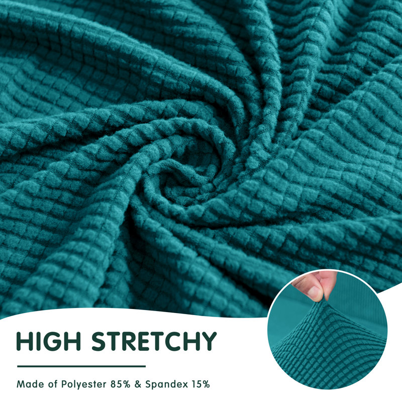 Spandex Soft Textured Grid Box Cushion Sofa Slipcover, Teal