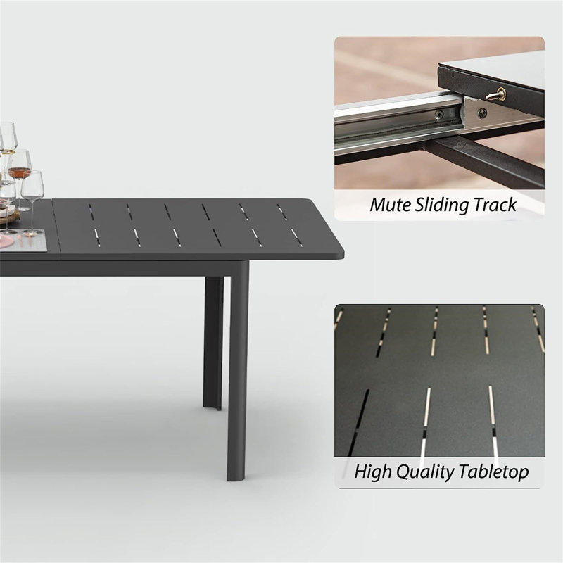 Table de salle à manger extensible pour patio (table incluse seulement), H 29,5 po x l 35,4 po x P 94,5 po, Marron foncé