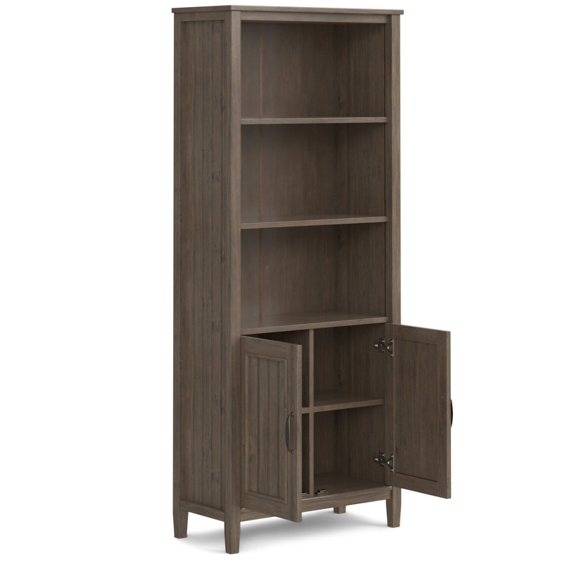 30"W Solid Wood 3 Shelf Bookcase with 2 Adjustable Shelves and Cabinet