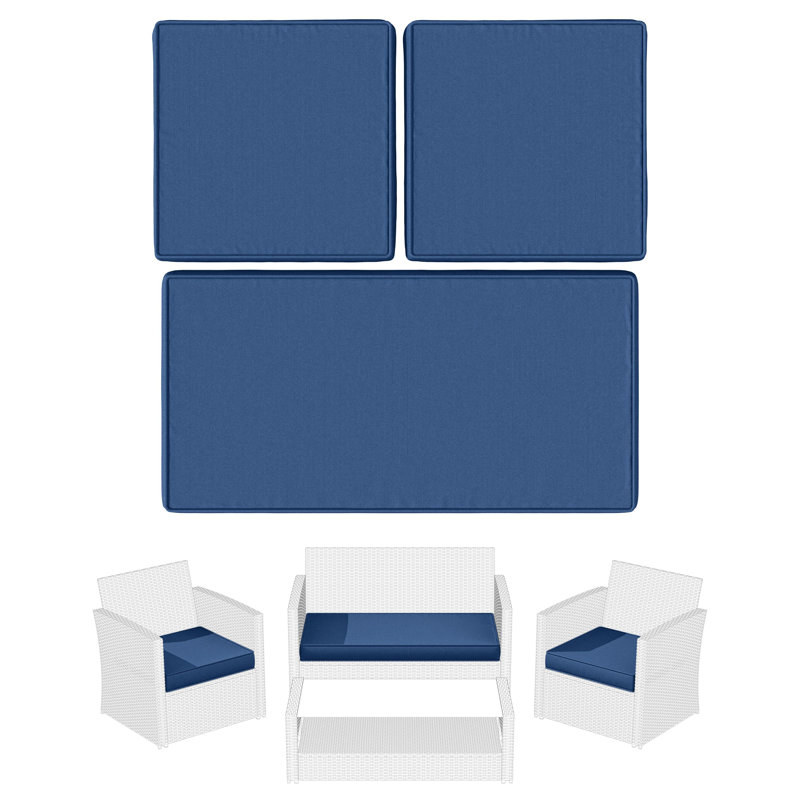 Ensemble de remplacement pour coussins de siège d'extérieur 3 po pour 4 sièges, coussins d'extérieur seulement, Bleu