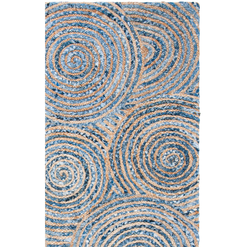 Abhay Hand Woven Jute/Cotton Geometric Rug in Natural/Denim, Rectangle 3' x 5'