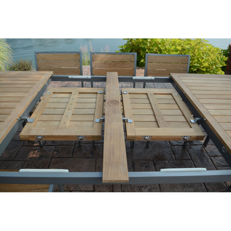 SoHo 115" Teak Aluminum Outdoor Extension Table, Silver