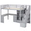 Lit mezzanine simple avec bureau en L et tiroirs, armoire et escalier de rangement, gris