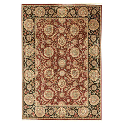Hand Knotted Wool Oriental Area Rug in Wine And Black
