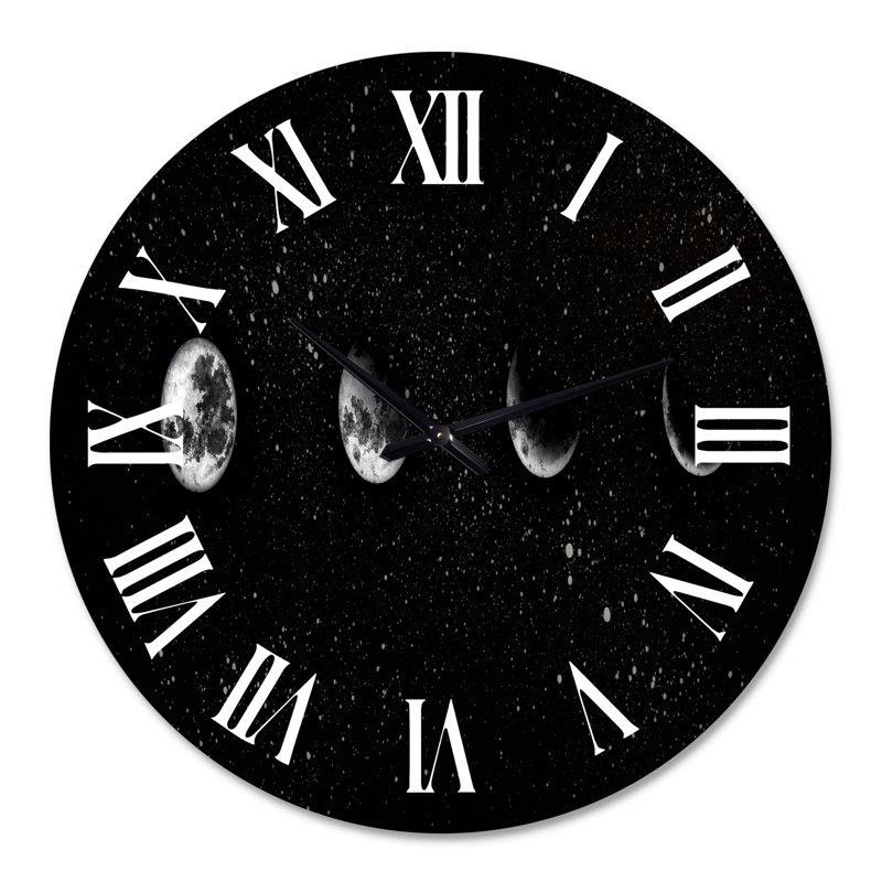 Phases de lune dans le ciel nocturne - horloge murale moderne, Grand