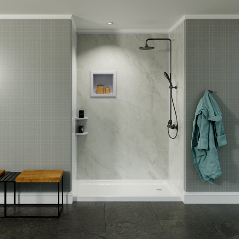 96" H x 48" D Three Panel Shower Surround, Arctic Mist
