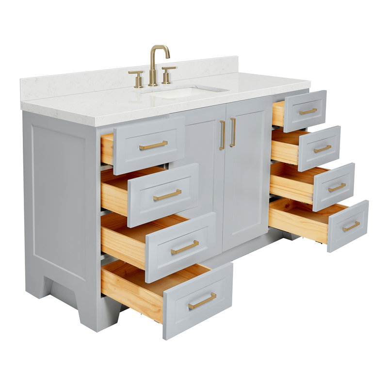 61 IN.  Single Bathroom Vanity, Gray, Rectangle, Carrara Quartz