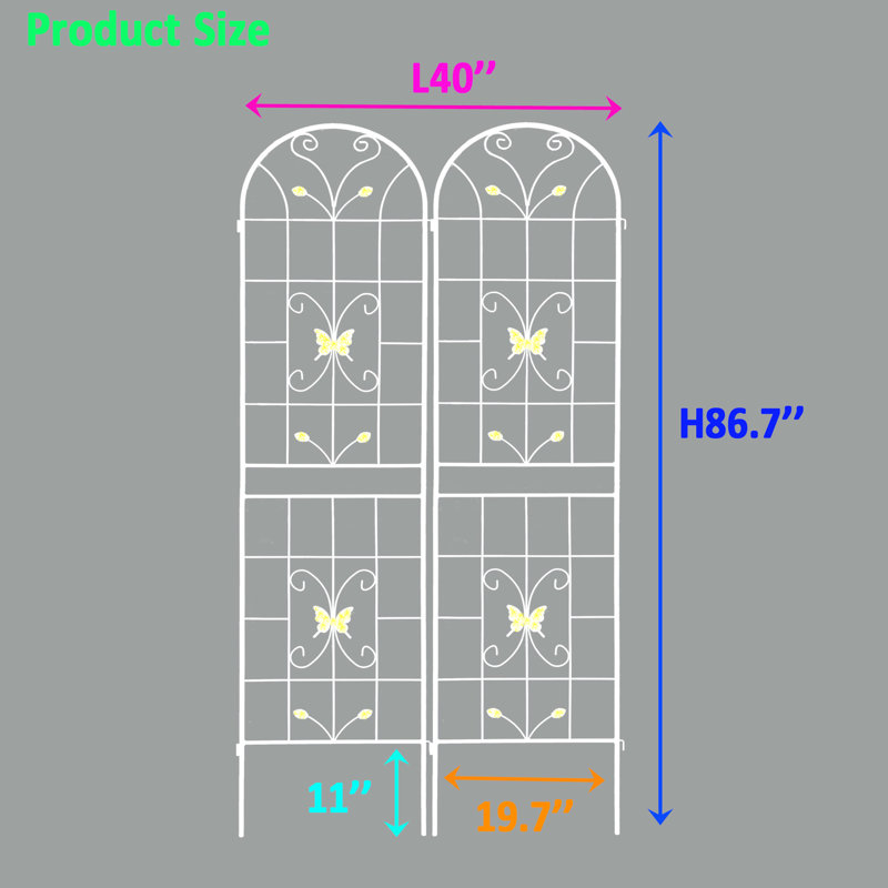 Treillis de jardin en métal 86,7 po x 19,7 po, paquet de 2 antidérapant blanc crème antirouille pour l'extérieur, support de plaisir 86,7 po x 19,7 po