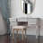 Upholstered Vanity Stool With Tufted Fabric And Rustic Wood Legs, Versatile Makeup Bench For Home