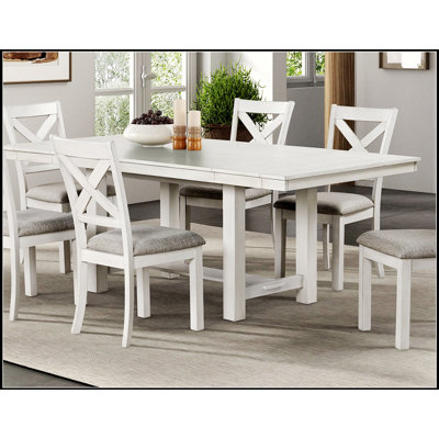 Ensemble de salle à manger contemporain 7 pièces avec table en chêne blanc, rallonge de rallonge et six chaises confortables