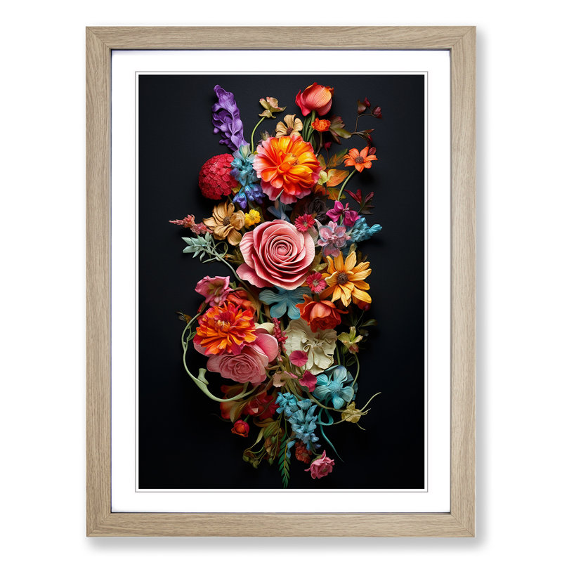 Floral Conceptual - Single Picture Frame Print on Wood, Oak, 34cm H x 25cm W x 2cm D