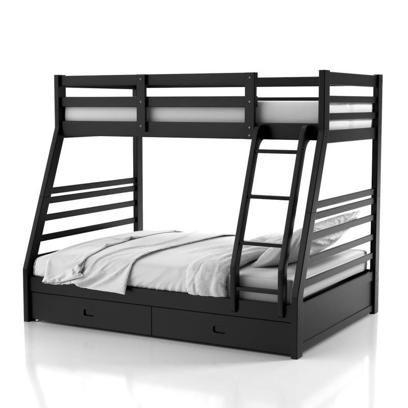 Briyith Kids Twin Over Full Bunk Bed with Drawers, Black