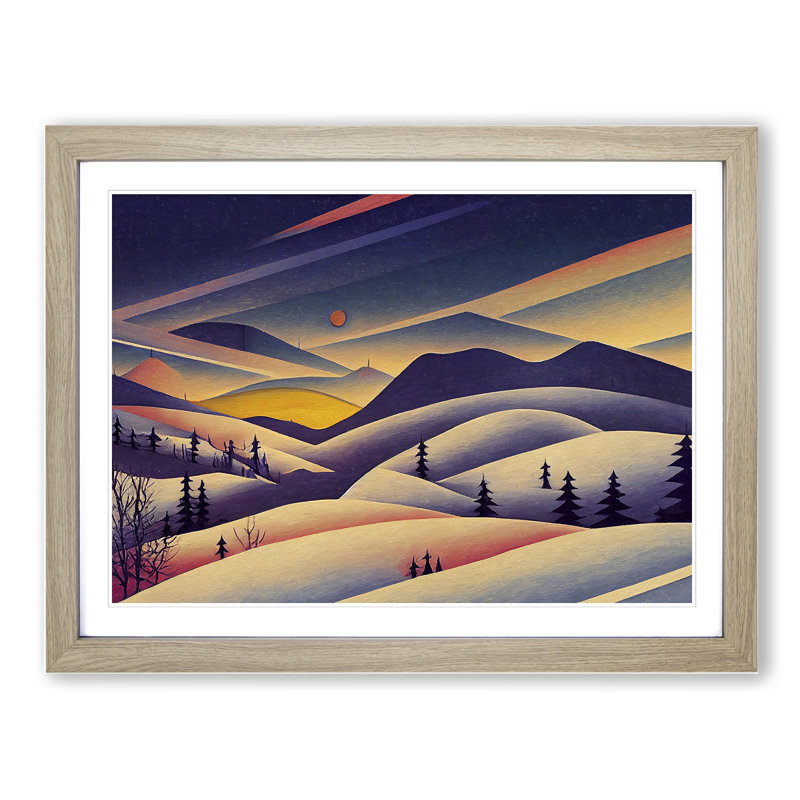 Winter Landscape Scene Abstract - Framed Print, 46cm H x 64cm W x 2cm D, Oak Framed