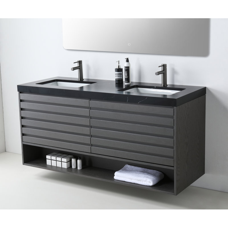 Meuble-lavabo 72 po Maumelle, Gris anthracite, Noir