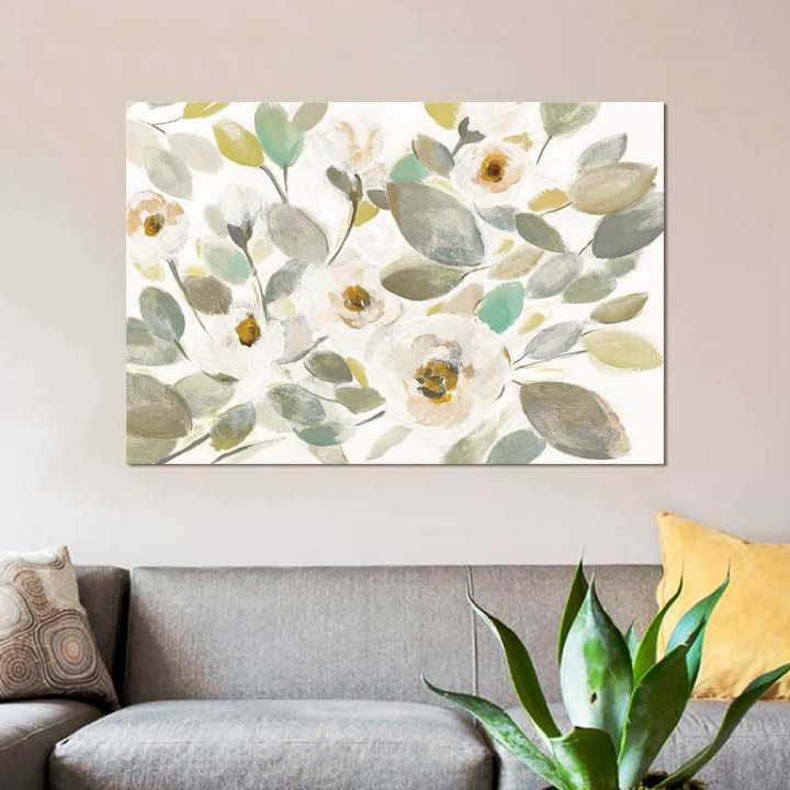 « fleuriing branches ii on white » par silvia vassileva,, impression sur toile, H 8 po x l 12 po x P 0,75 po, Pas de tapis
