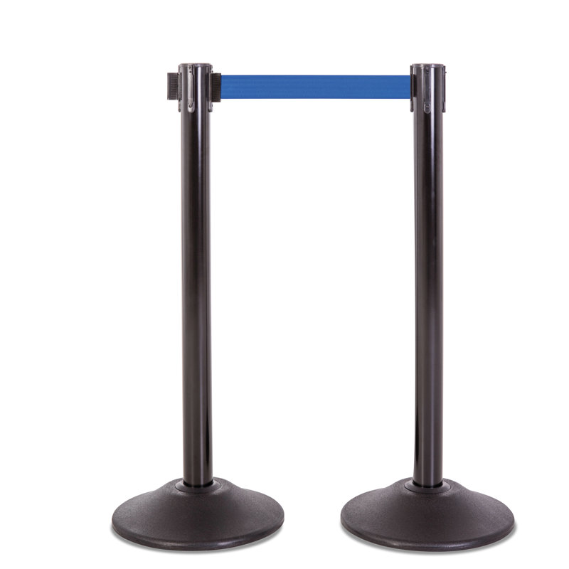 Black Steel Stanchion Set with Blue Retractable Belt