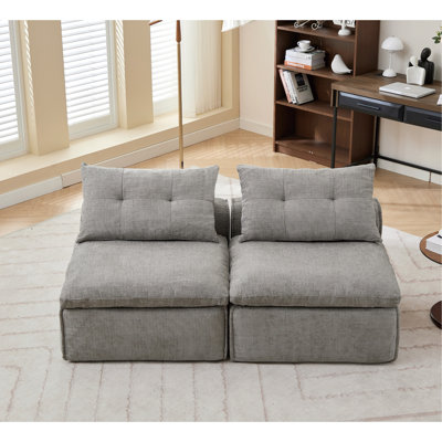 Canapé modulaire, sans accoudoirs, bricolage à souhait, tissu chenille, canapé-lit à dossier nuque, coin lecture ou appartement, coussin lombaire, 2 sièges, revêtement, gris clair