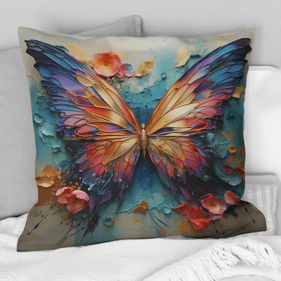 Orange And Blue Metallic Butterfly - Butterfly Printed Throw Pillow