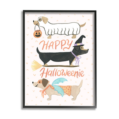 Joyeux Halloween, chiens festifs portant des costumes mignons, estampe numérique encadrée de Heather Strianese