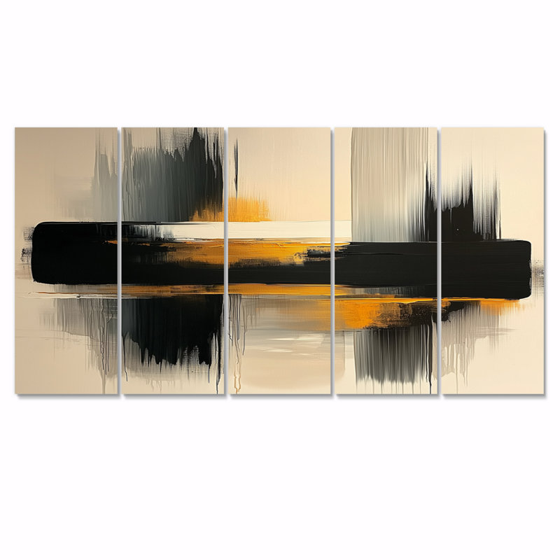 Noir noir jaune sans limite Revrie minimalisme - art jaune - ensemble de décoration murale moderne, H 32 po x l 80 po, 5