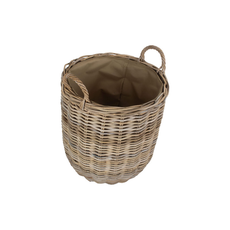 Wicker Rattan Lined Log Basket, 53 x 48 x 48