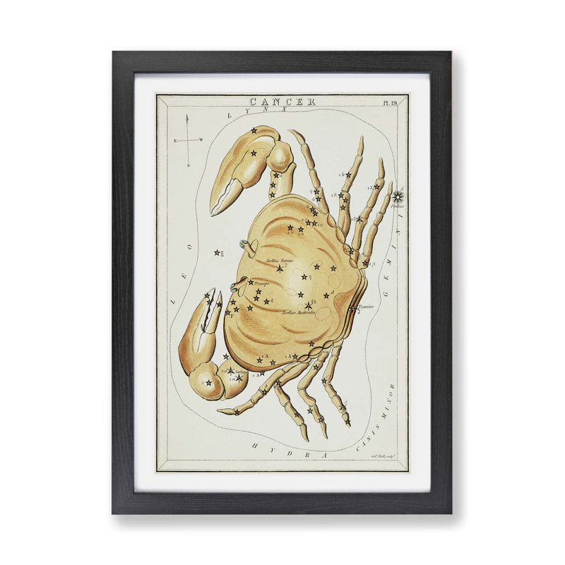 Astronomical Zodiac Chart of the Cancer - Framed Print, 45cm H x 63cm W x 2cm D, Black