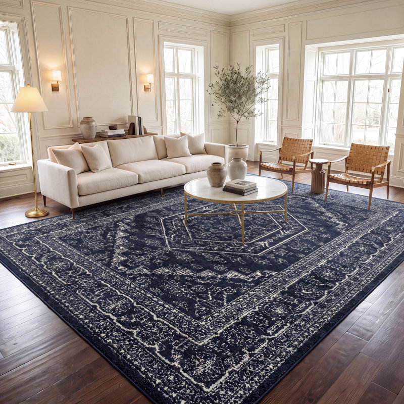 Stromsburg Oriental Area Rug, Navy/Ivory, Rectangle 274 x 366cm