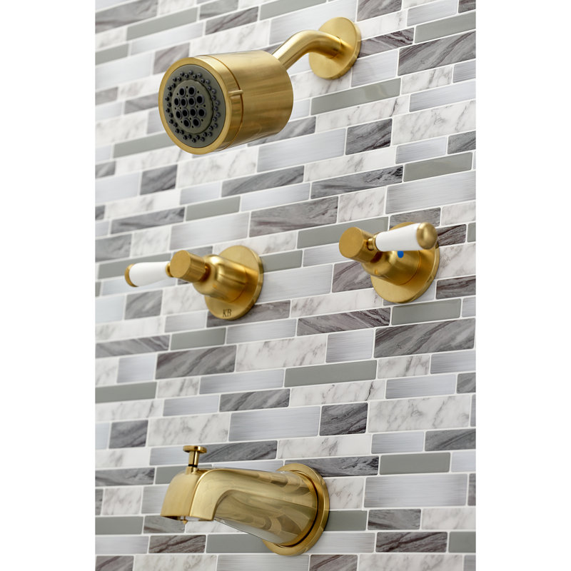 Kingston Brass Paris Double-Handle Tub and Shower Faucet, Brushed Brass