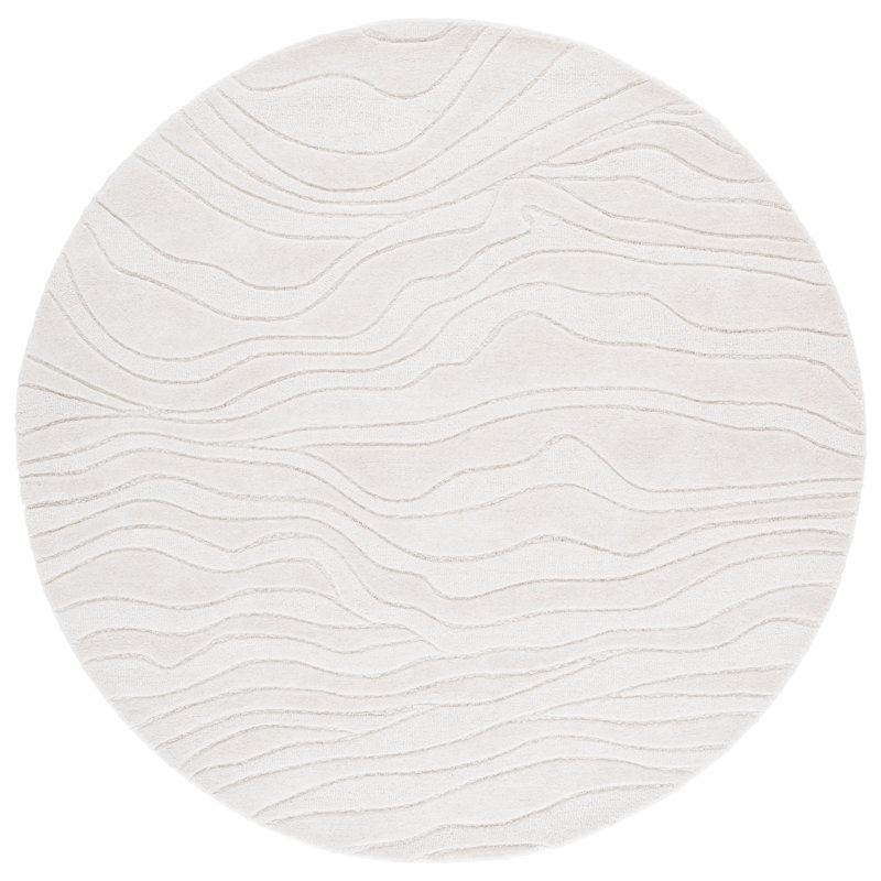 Tapis ivoire en laine / coton touffeté à la main Rodeo Drive, Rond 6 po