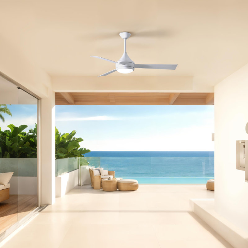 Donaire LED Outdoor Downrod Ceiling Fan, Gloss White, Gloss White