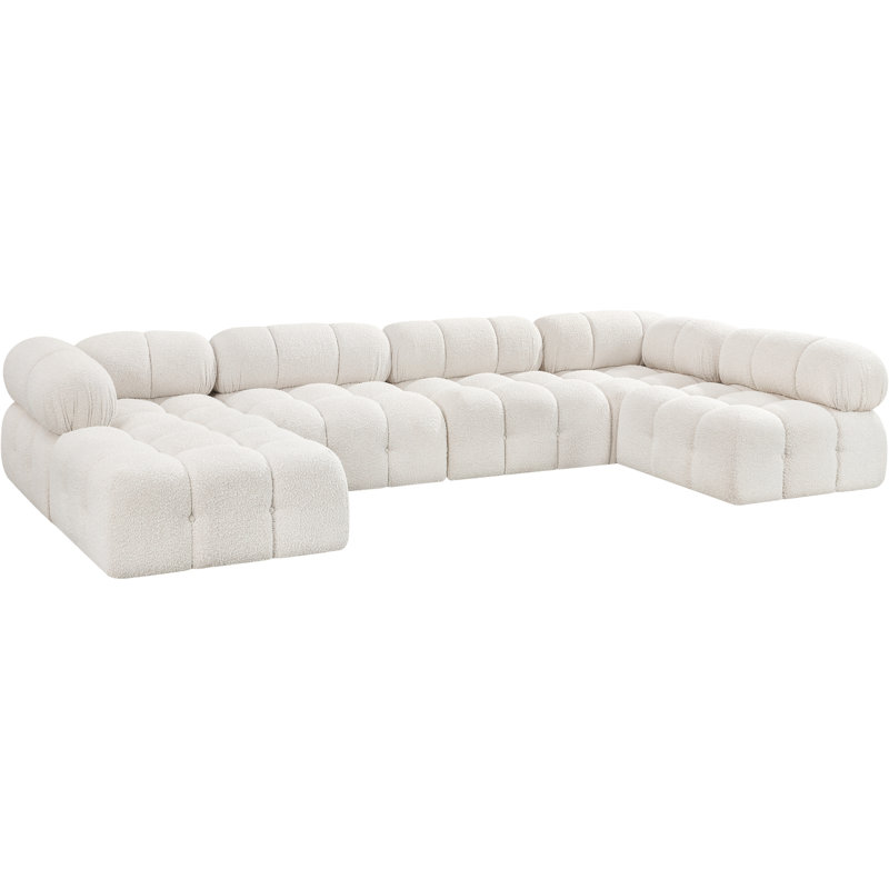 Ames 136" Upholstered Sectional, Cream Boucle Fabric