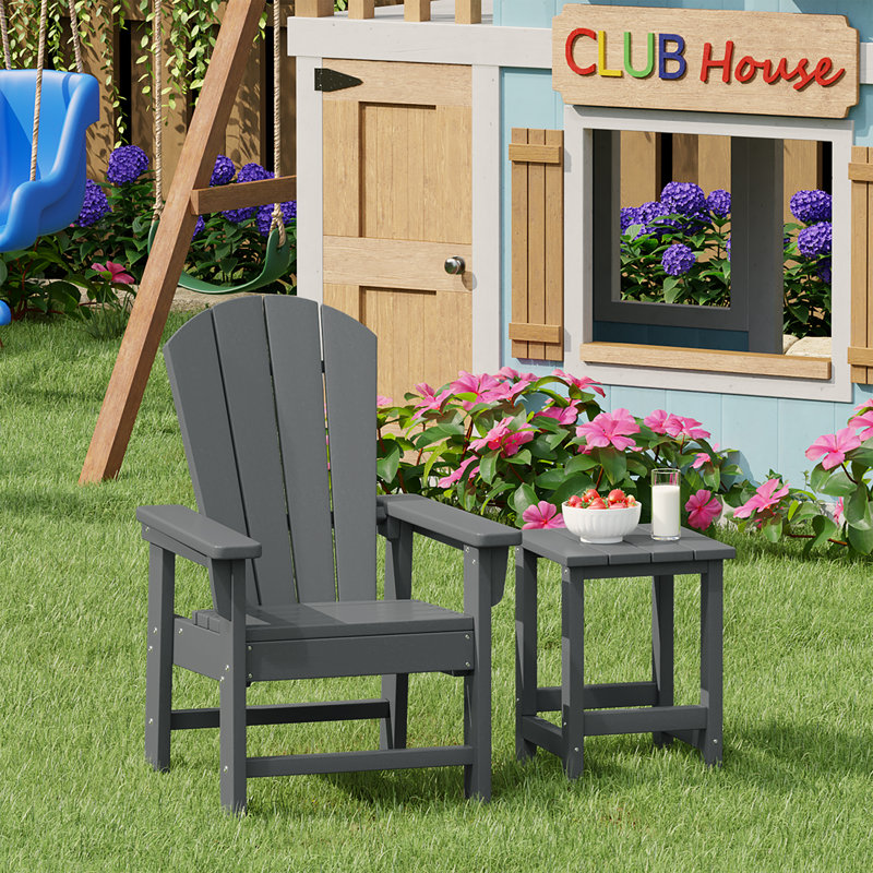 Chaise Adirondack d'extérieur en poly Laguna pour enfants avec table d'appoint, Gris