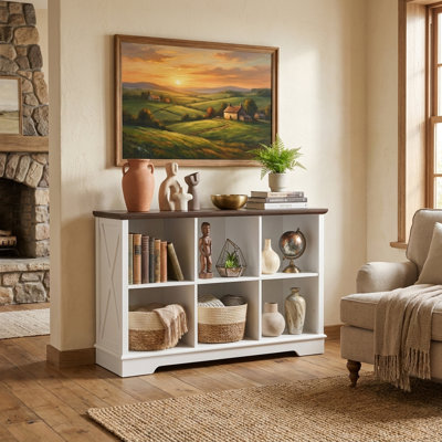 Farmhouse 6 Cube Bookshelf, Wood Display Cabinet Book Shelves for Bedroom