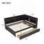 Lit double pleine grandeur en forme de L avec prises de courant, ports de chargement USB, deux tiroirs, espresso