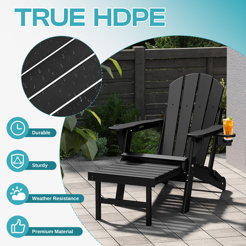 Adjustable Adirondack Chair With Retractable Ottoman Set Of 2, Black
