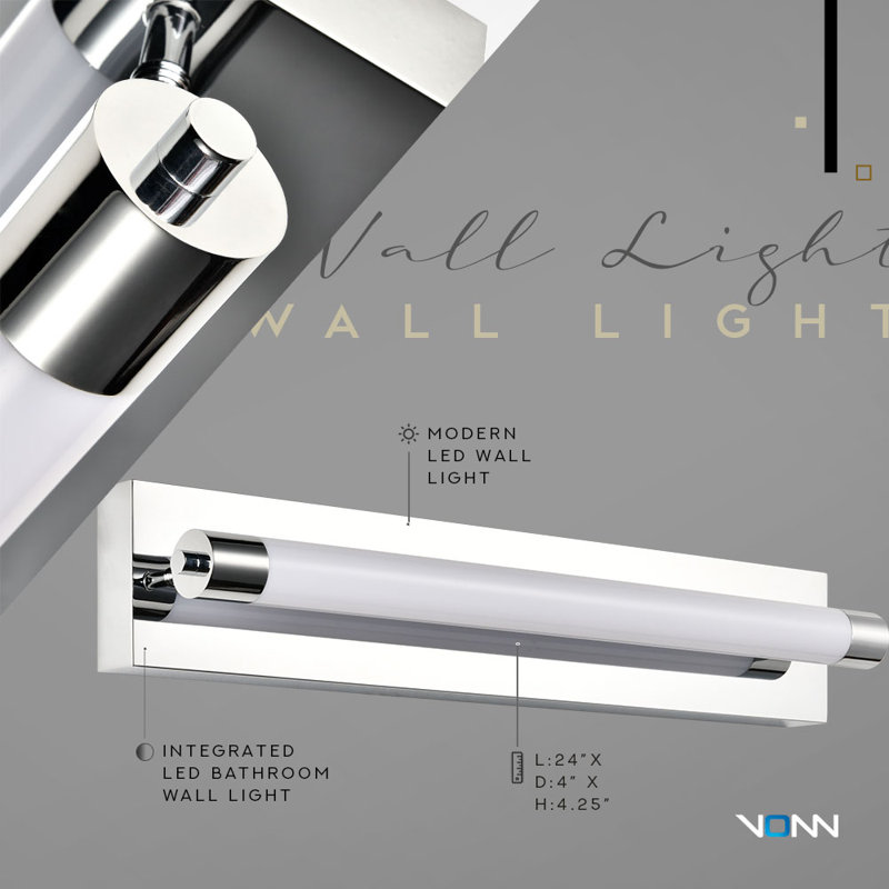 Procyon Modern LED Bathroom Vanity Light, 24", Polished Chrome, Polished Chrome